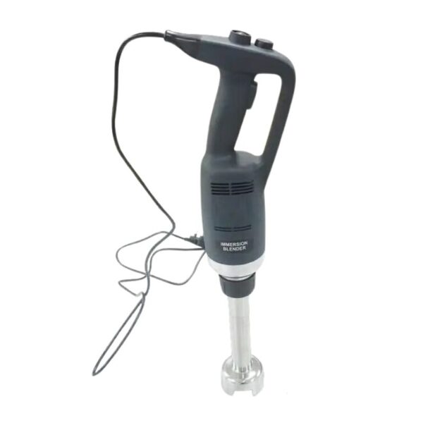 The Fresco Immersion Blender Heavy Duty Mixer, a crucial component of any professional commercial kitchen equipment collection, stands upright against a stark white background with its power cord.