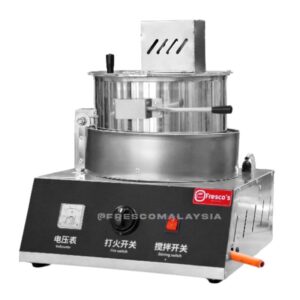 The Pop Corn Machine Gas Commercial (Small) GZHX0020 features a stainless steel build and bilingual Chinese-English control switches and dials, branded “Fresco’s.”.