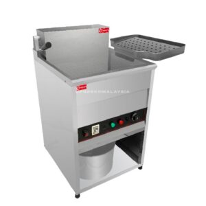 Deep Fryer Electric 23L featuring a stainless steel body, integrated control panel, and attached drain pan.