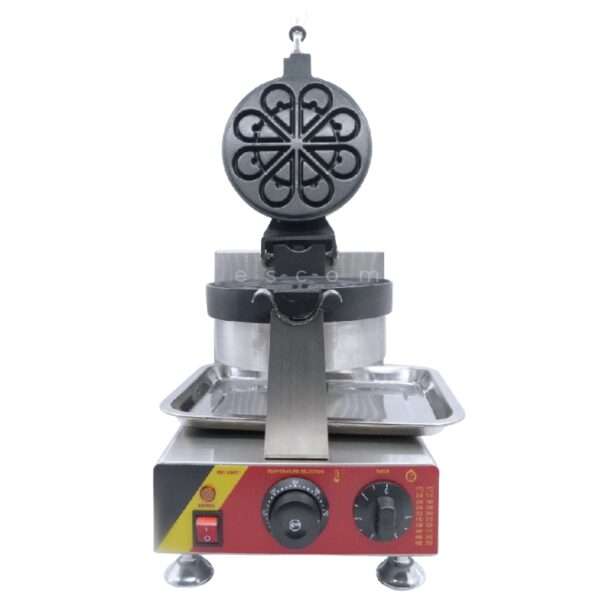 Front view of the Waffle Flower Water Tear Maker Electric FNP-689, featuring a round patterned cooking plate and control knobs on the base—ideal for making delicious waffle flowers at home.