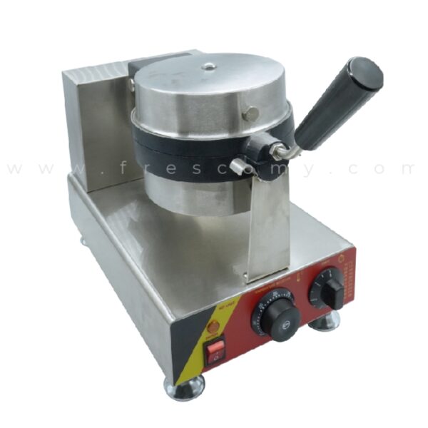 The Waffle Flower Water Tear Maker Electric FNP-689 features a stainless steel build, round cooking plate, control knobs, and a black handle—ideal for creating delicious Waffle Flower treats.