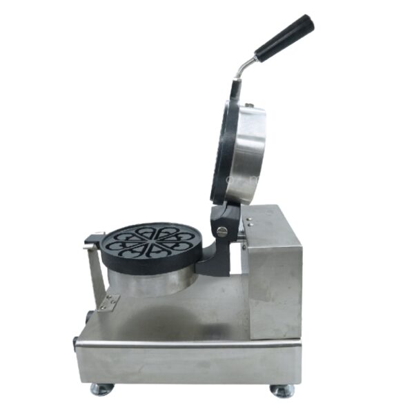 The Waffle Flower Water Tear Maker Electric FNP-689, made of stainless steel, is shown with its top plate open to reveal the circular patterned cooking surface.