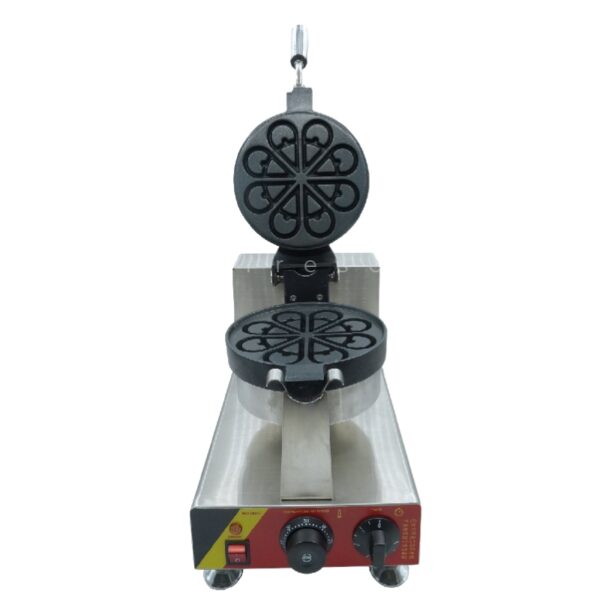The Waffle Flower Water Tear Maker Electric FNP-689, with heart-shaped grid plates and front control knobs, offers efficient waffle making and stylish design for any kitchen.