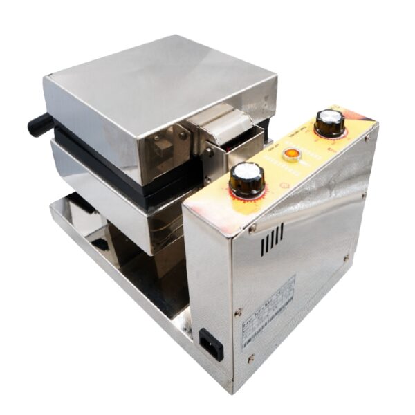 The Waffle Water Tear Electric Machine FNP-73 is a stainless steel commercial waffle maker featuring two control knobs, indicator lights, and a side handle on a white background.