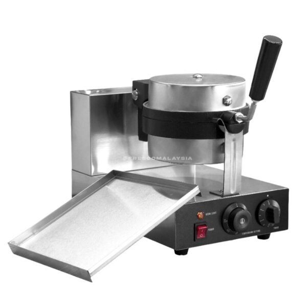 The Gelato Panini Press Ice Cream Burger Sandwich Machine FNP597 features stainless steel construction, a black handle, control knobs, indicator lights, and a front angled drip tray—ideal for making delicious desserts or warm sandwich treats.