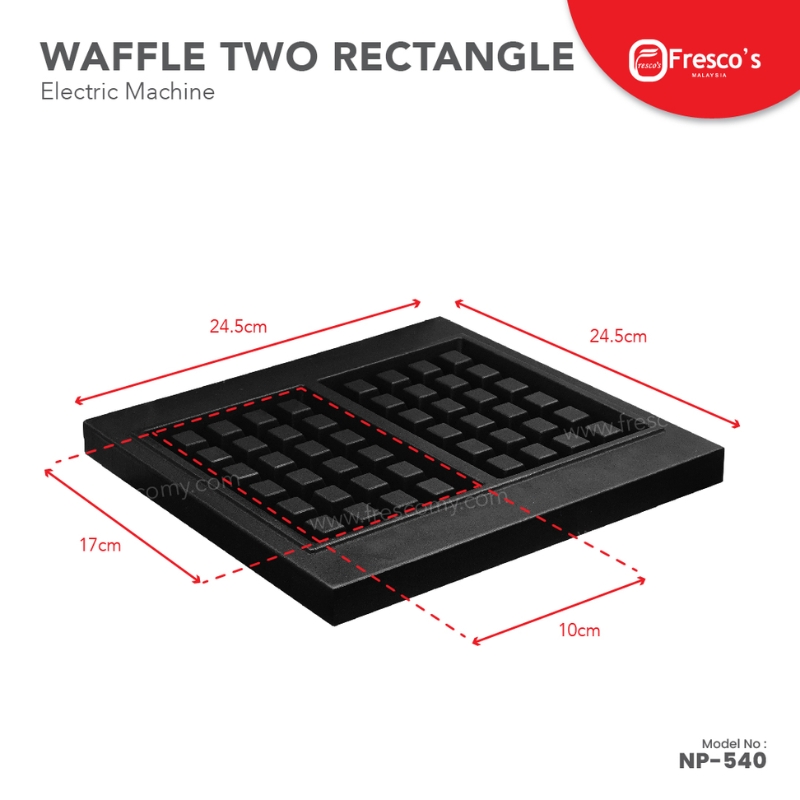 Black rectangular plate for Waffle Two Rectangle Machine Electric FNP-537, with two 17x10 cm sections and overall size 24.5x24.5 cm—perfect fit for your waffle machine setup.