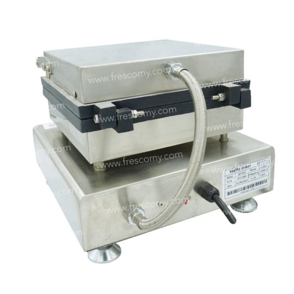 The Waffle Finger Maker Machine Electric FNP-513 is a stainless steel commercial unit with a closed top lid, flexible metal hose, and visible manufacturer labeling on the base.