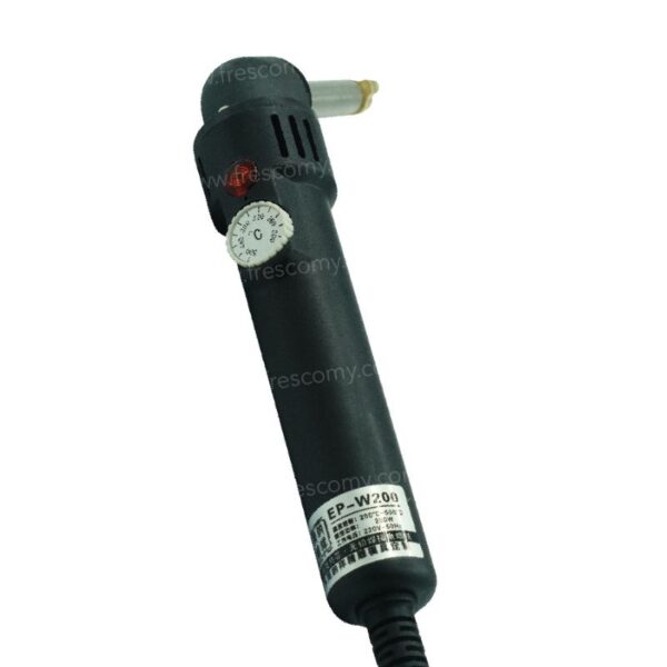 Introducing the Part Smiley Face Printer Tool Electric—a black plastic welding tool featuring a temperature control dial and a nozzle tip.