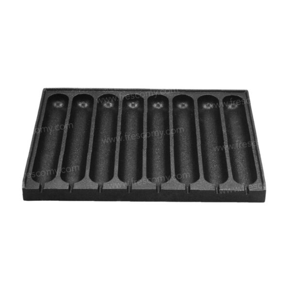 A Hotdog Grill Machine Gas with Deep Fryer featuring nine elongated, rounded slots in a sleek black design.