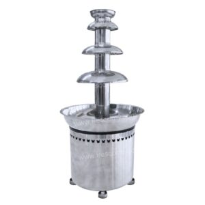 A six-tier stainless steel chocolate fountain machine, model FRS-36A, set against a white background.