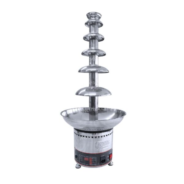 The 6 Tier Chocolate Fountain Machine FRS-36A is an impressive and towering piece, made from stainless steel, expertly engineered to allow smooth chocolate cascades across its levels.