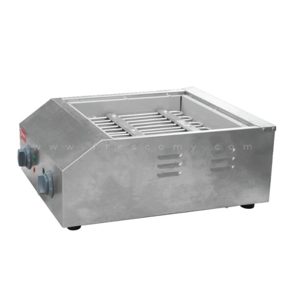 The Takoyaki Machine Electric Double Plate 18 Hole FR-1136 TK-1 offers control knobs and an 18 Hole design, rivaling a stainless steel commercial hot dog roller grill in versatility.