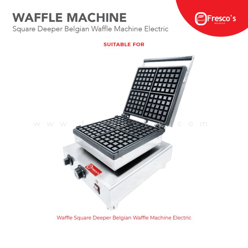 The Waffle Square Deeper Belgian Mould Spare Part Mold is a stainless steel, heated, open grid designed for making deep Belgian waffles, shown on a white background.