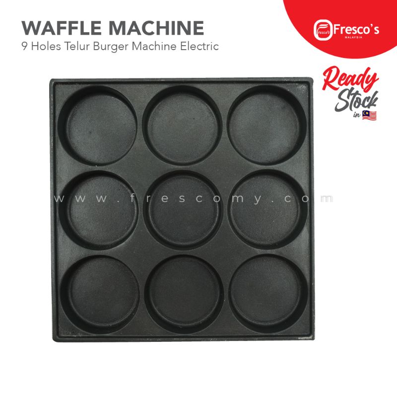 6 Holes Waffle Telur Burger Mould Spare Part Mold, shown in black from a top-down view, features six circular moulds—perfect for making Waffle Telur burgers.