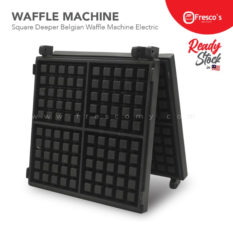 Waffle Square Deeper Belgian Mould Spare Part Mold, shown open and upright, features deep square plates with Fresco's branding in the corner.
