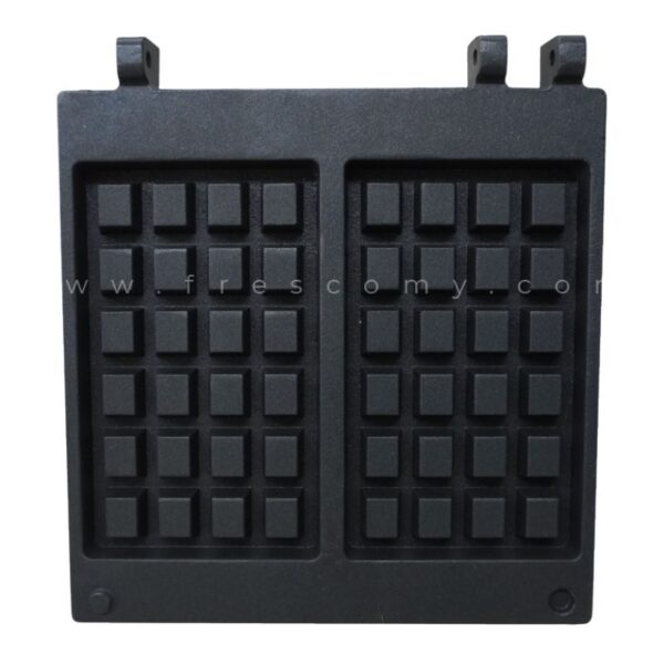 The Waffle Two Rectangle Mould Waffle Spare Part Mold features two black rectangular sections with a grid pattern, perfect for making square waffles or as a replacement waffle mould plate.