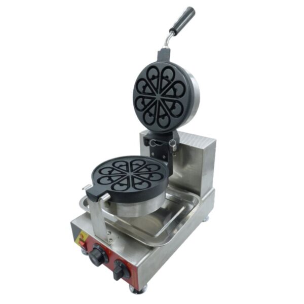 The Waffle Plate Water Tear Round Plate Mould Spare Part features an open round plate with a heart-shaped pattern, perfect for creating delightful waffles in your commercial waffle maker.