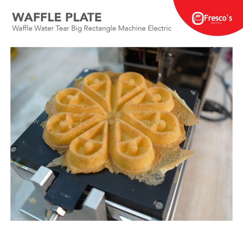A freshly baked flower-shaped waffle rests on Fresco's Waffle Plate Flower Water Tear Mould Spare Part PLATE-PARTS, showcasing its unique design under the "WAFFLE PLATE" label.