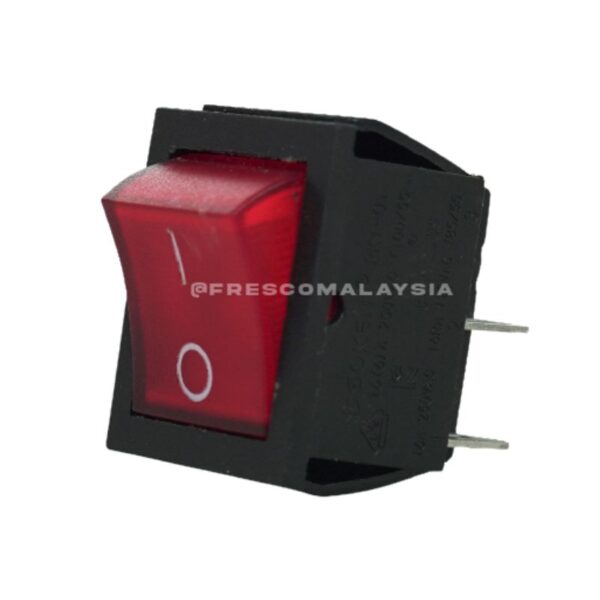 The On Off Switch Machinery Spare Part features ON/OFF symbols, a red switch on a black plastic base, and two metal prongs for connection—a reliable spare part for machinery.