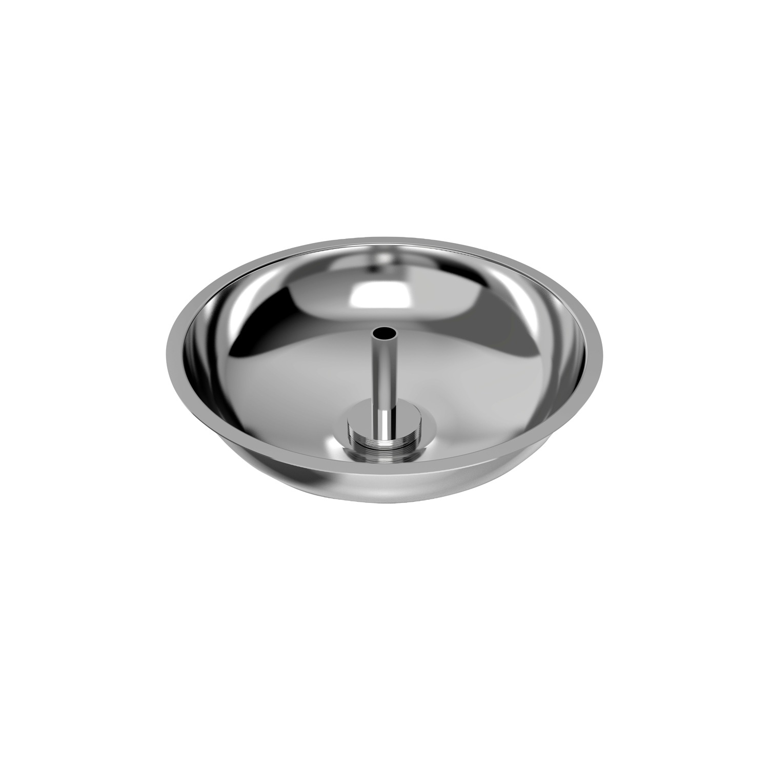 A stainless steel round bowl with a central cylindrical tube, shown at an angle on a white background—ideal as the base for the Chocolate Fountain Machine 5 Tier Commercial Digital Version FRS-35A.