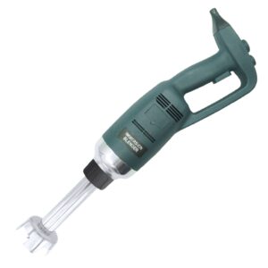 The Immersion Blender 500W Heavy Duty Mixer Stick Blender FRLB500LV, featuring a green handle and detachable blending shaft, is shown on a white background.